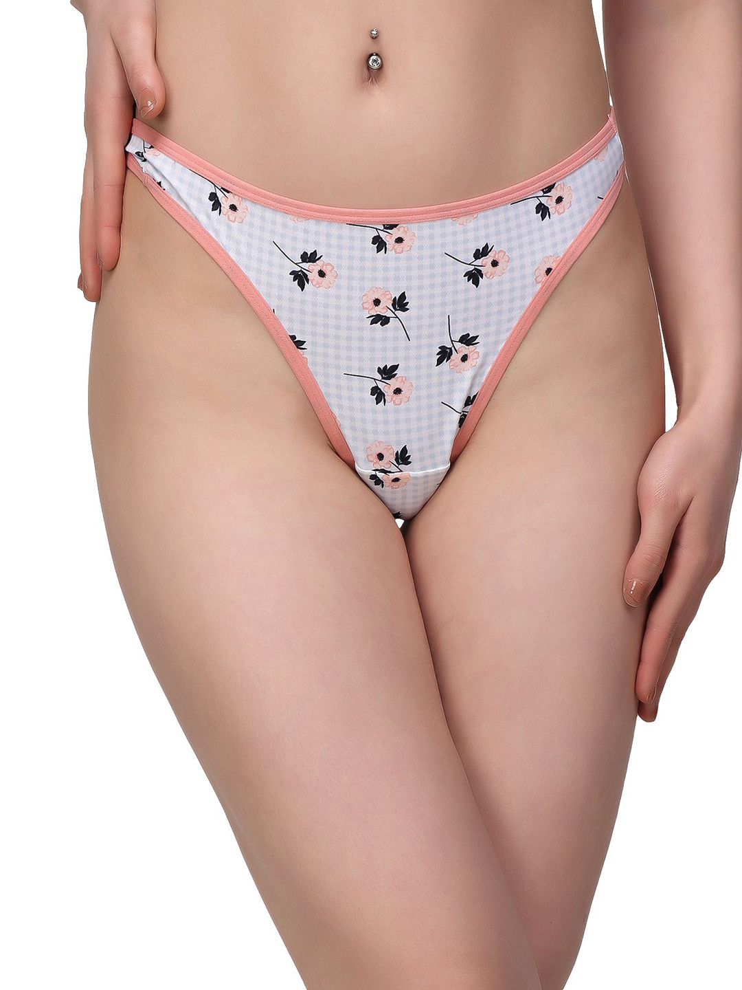 

Louis Bayrad Women Floral Printed High-Rise Thong Briefs LB1006 Thong White