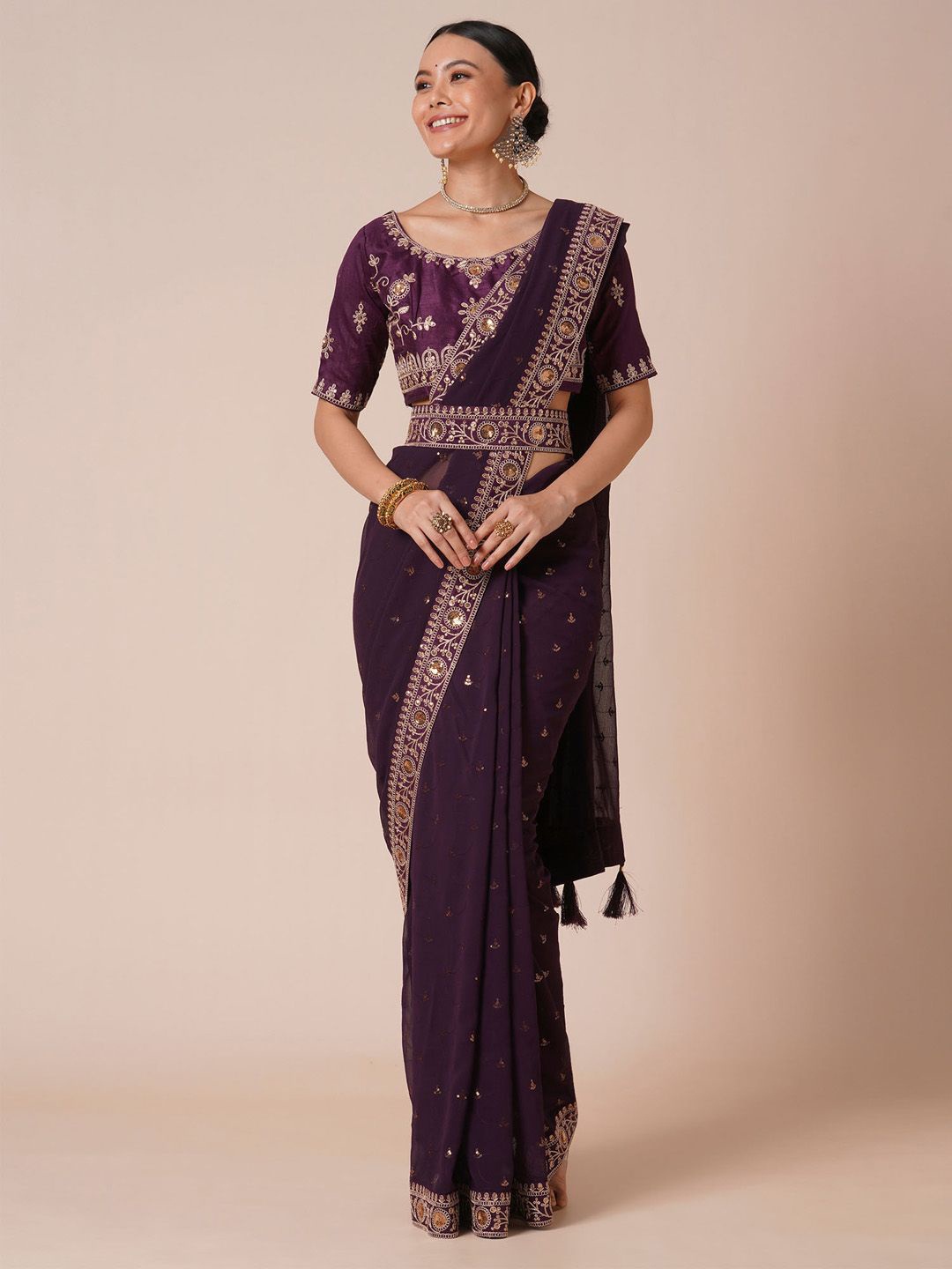 

Anouk Embellished Sequinned Poly Georgette Saree, Purple