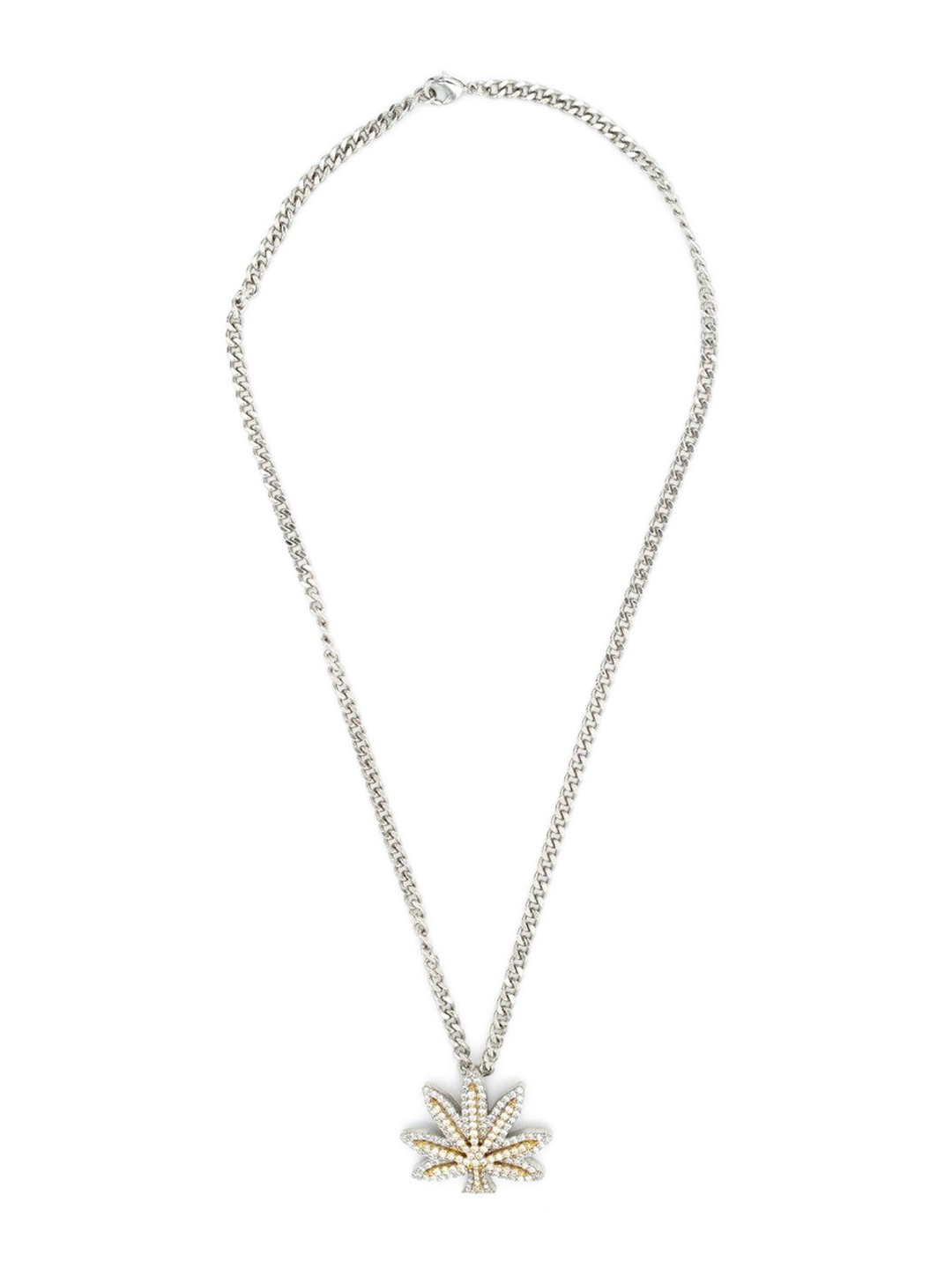 

WRAPGAME INDIA Rhodium-Plated Stone Studded Leaf Pendant with Chain, Silver