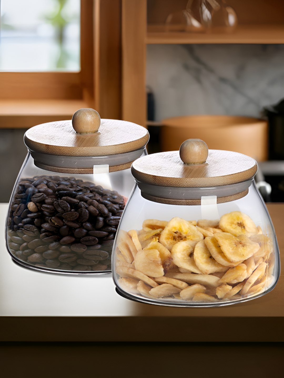 

The Better Home Transparent & Brown Borosilicate Glass Container & Bamboo Lid 500 ml Each