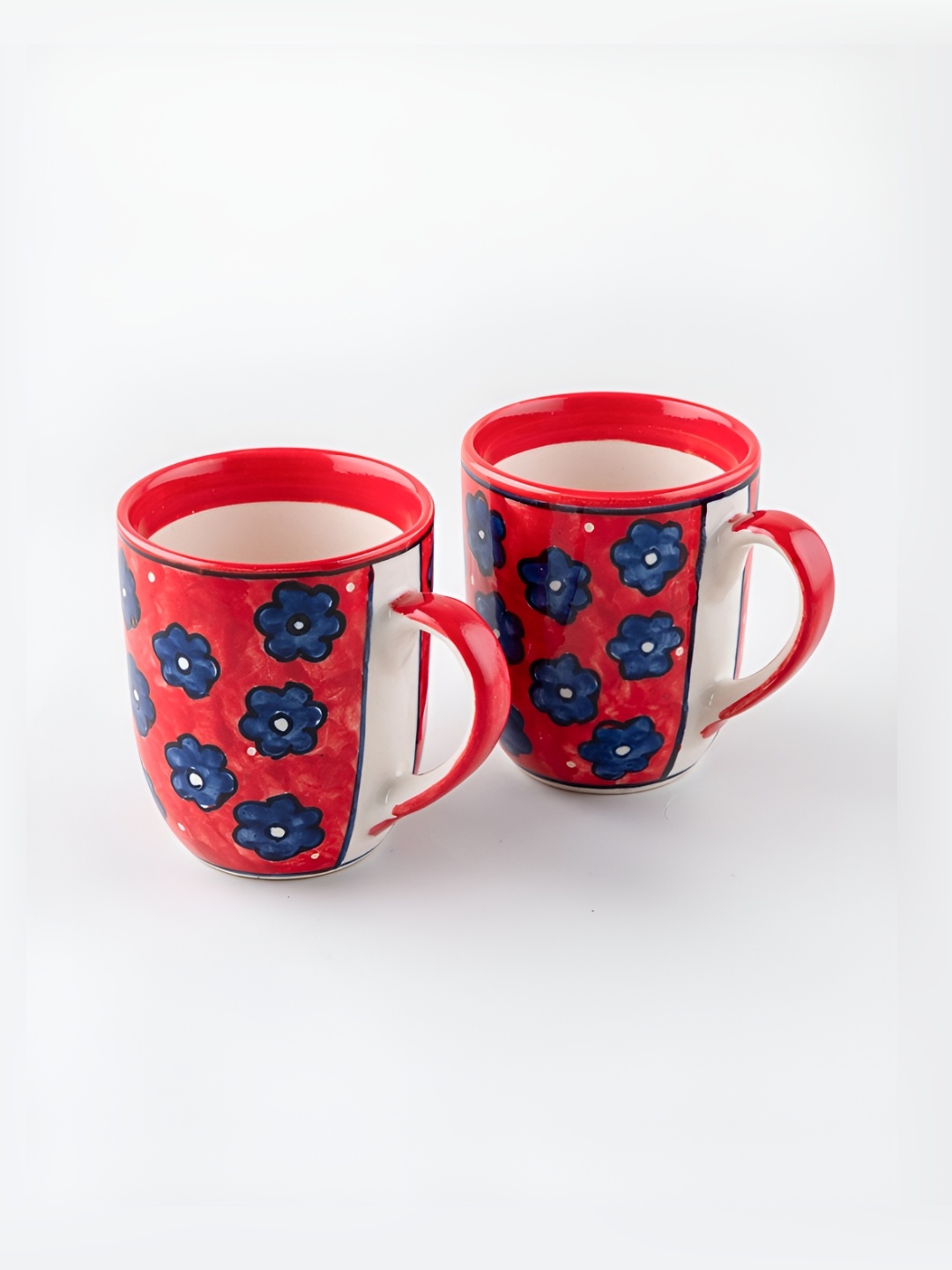

Eyaas Red & Blue 2 Pieces Floral Hand Painted Ceramic Matte Mugs