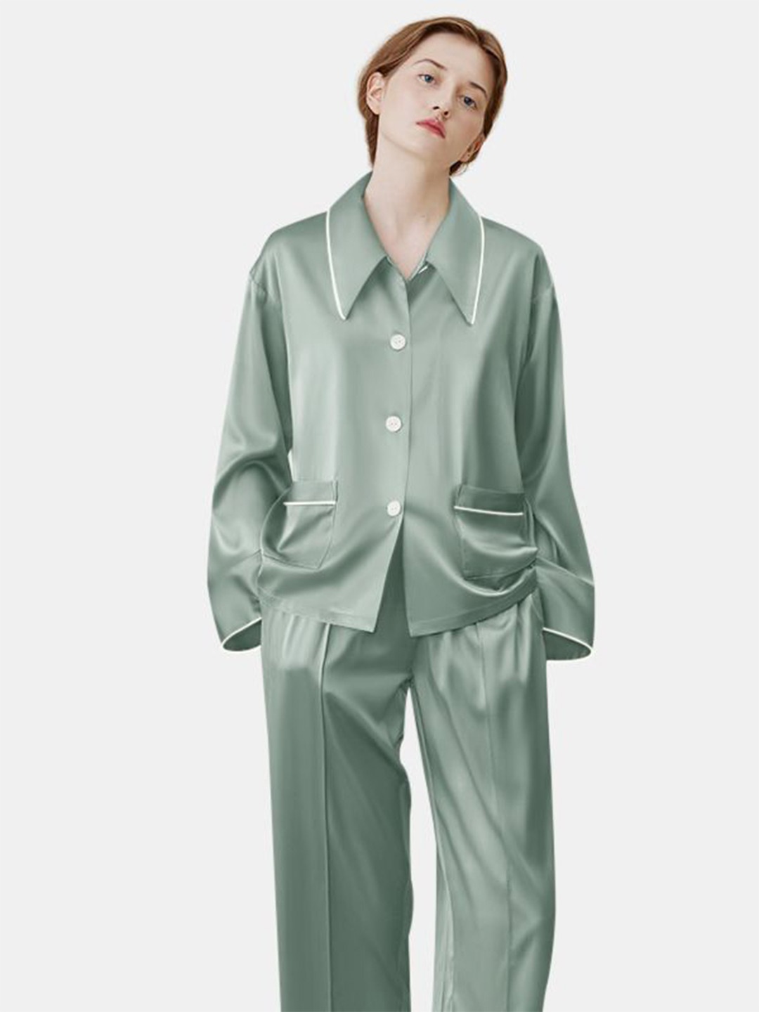 

Bella Babe by SK Women Shirt Collar Satin Night suit, Green