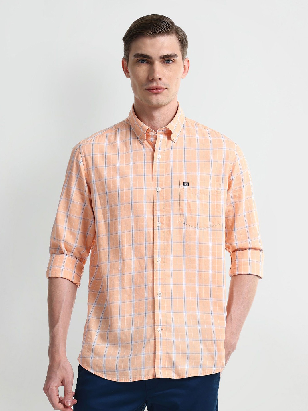 

Arrow Sport Men Slim Fit Opaque Checked Casual Shirt, Orange