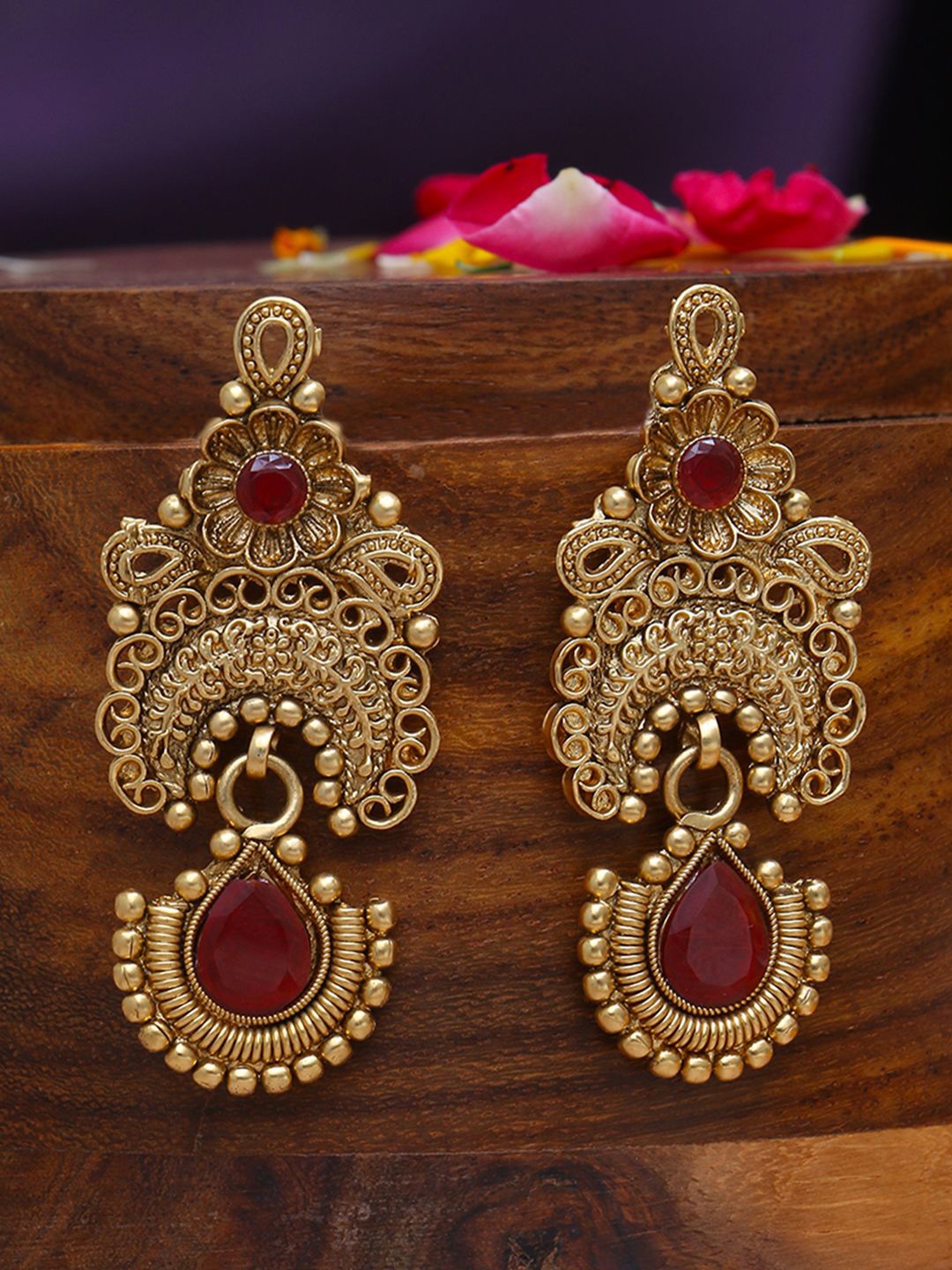 

Anouk Red Gold Plated Artificial Stones Drop Earrings