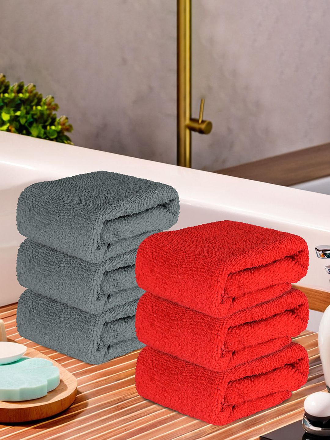 

Kuber Industries Red & Grey 6 Pieces Super Absorbent 250 GSM Microfibre Face Towels
