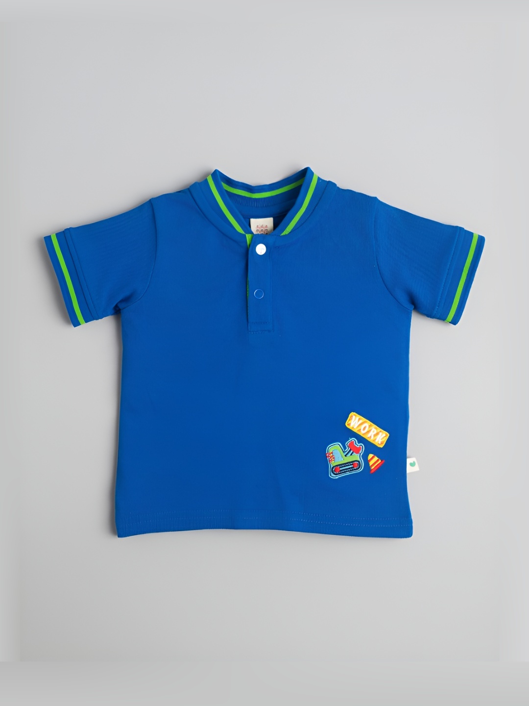 

Ed-a-Mamma Baby Boys Bio Finish Graphic Printed Mandarin Collar Cotton T-shirt, Blue