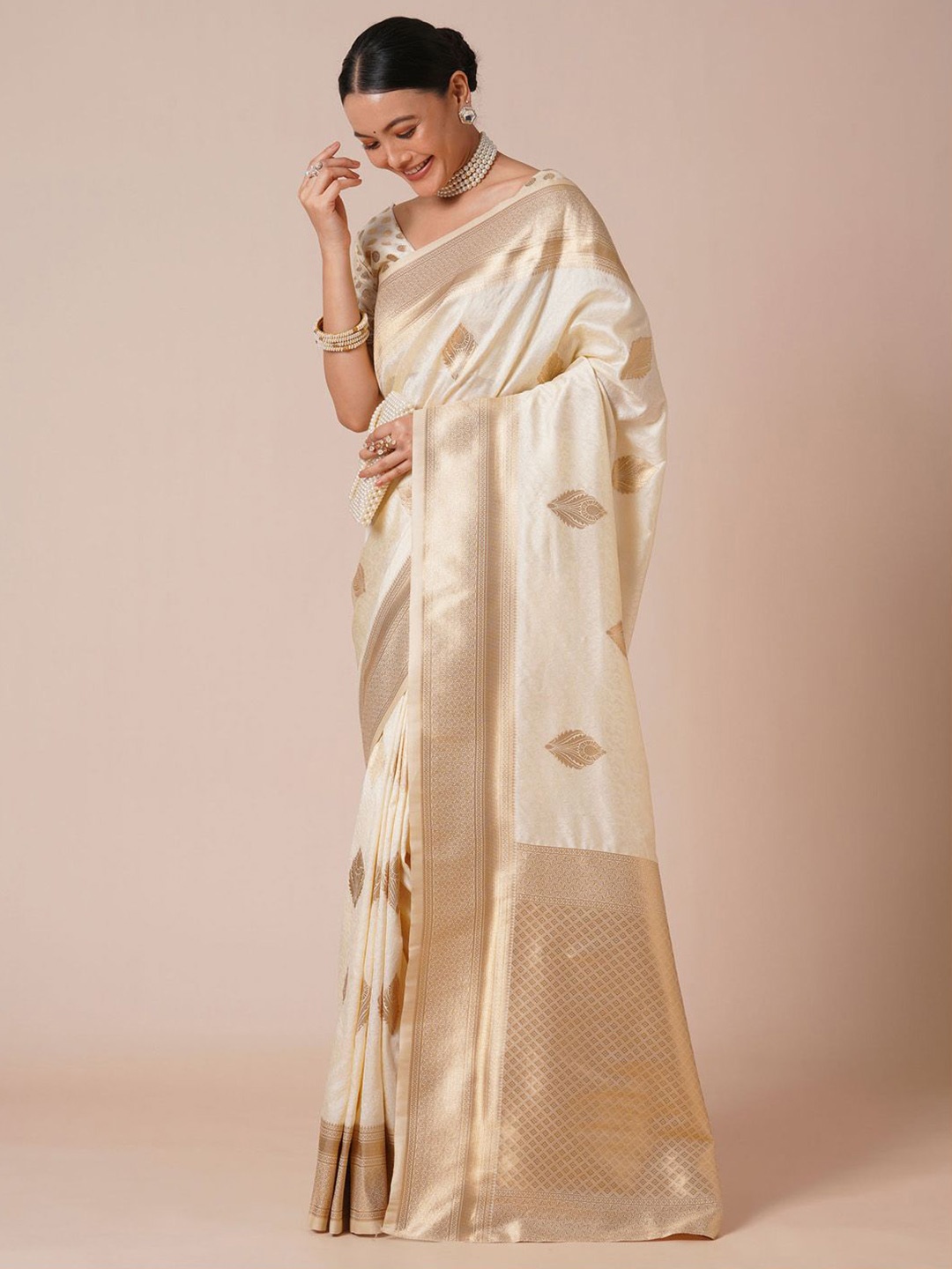 

Anouk Woven Design Zari Banarasi Saree, Cream