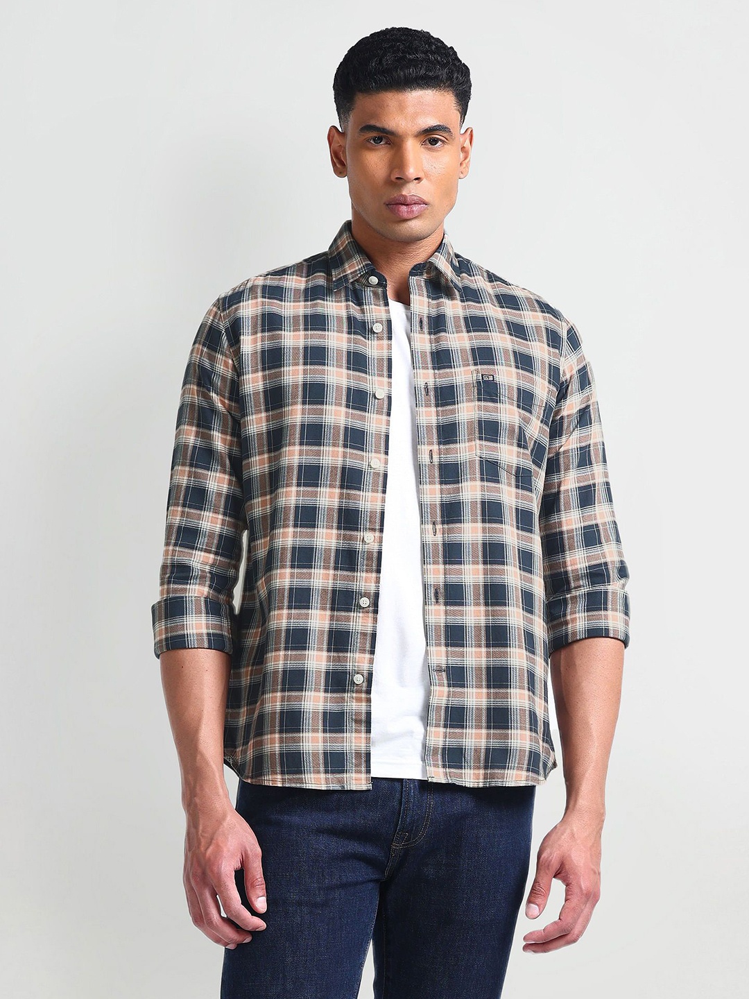 

Arrow Sport Men Slim Fit Tartan Checks Opaque Checked Casual Shirt, Grey