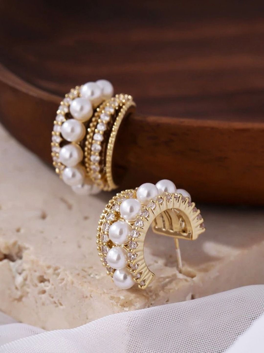 

KRENOZ Stainless Steel Pearls Beaded Classic Antique Studs Earrings, Gold