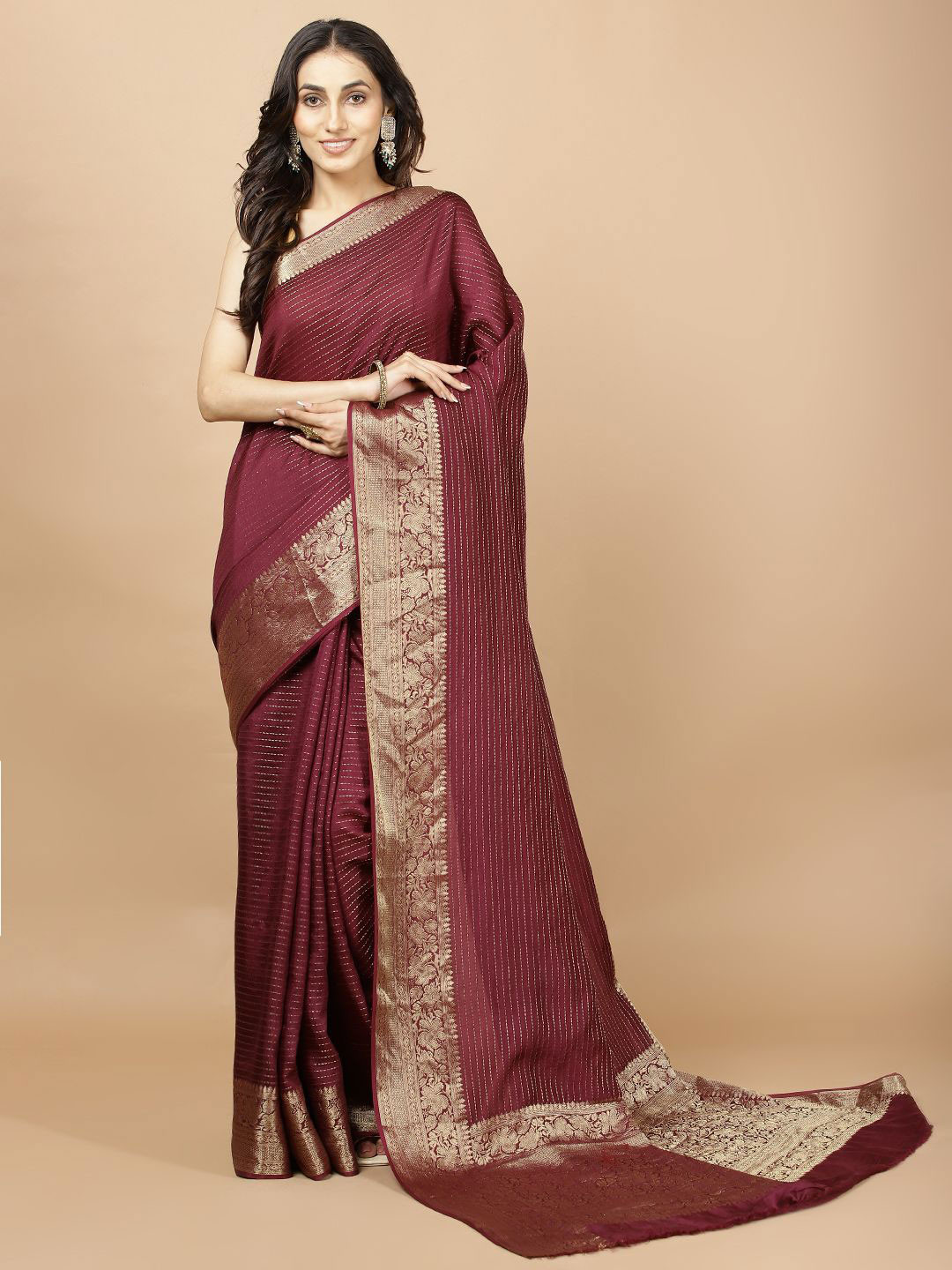 

Meena Bazaar Zari Art Silk Saree, Burgundy