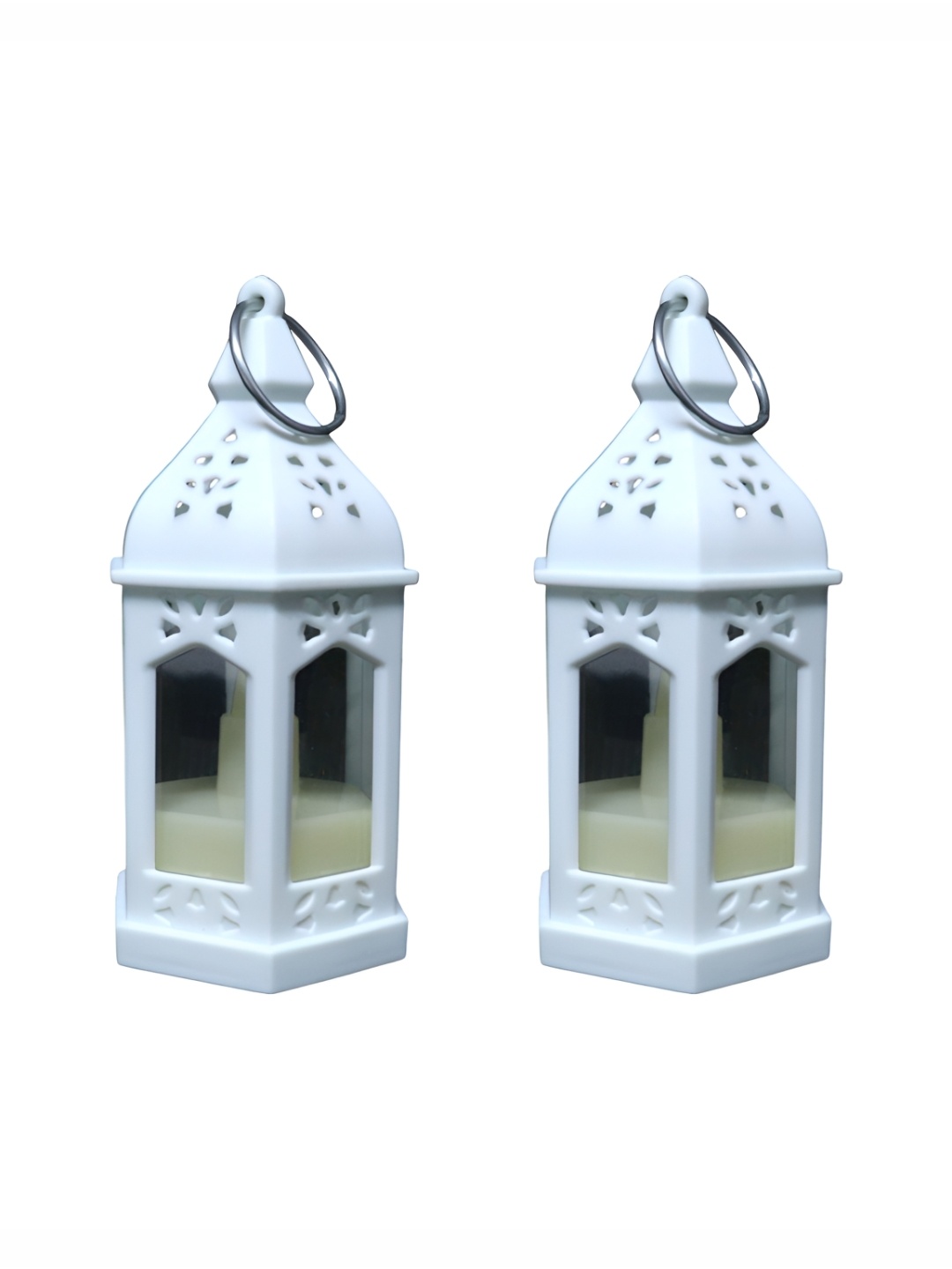 

Extreme Karigari White 2 Pieces Lantern Textured Candle Holder With Led