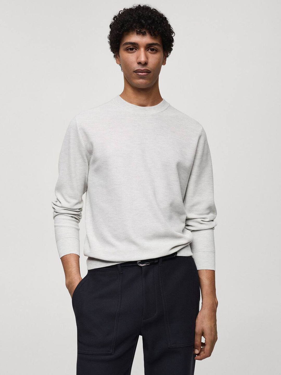 

MANGO MAN Long Sleeves Textured Sweater, Grey