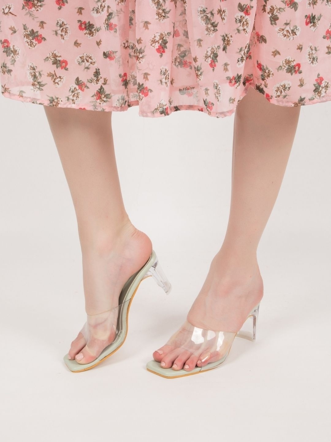 

stylzrepublic Women Transparent Block Heels Sandals, Sea green