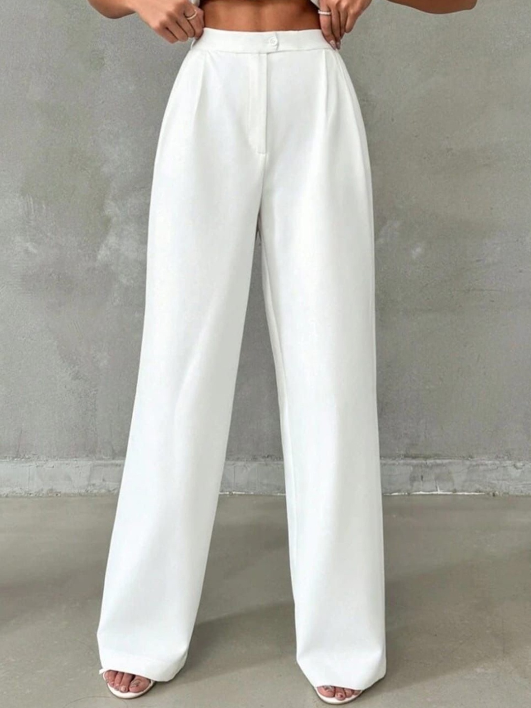 

BROADSTAR Women Pleated Korean Pants, White