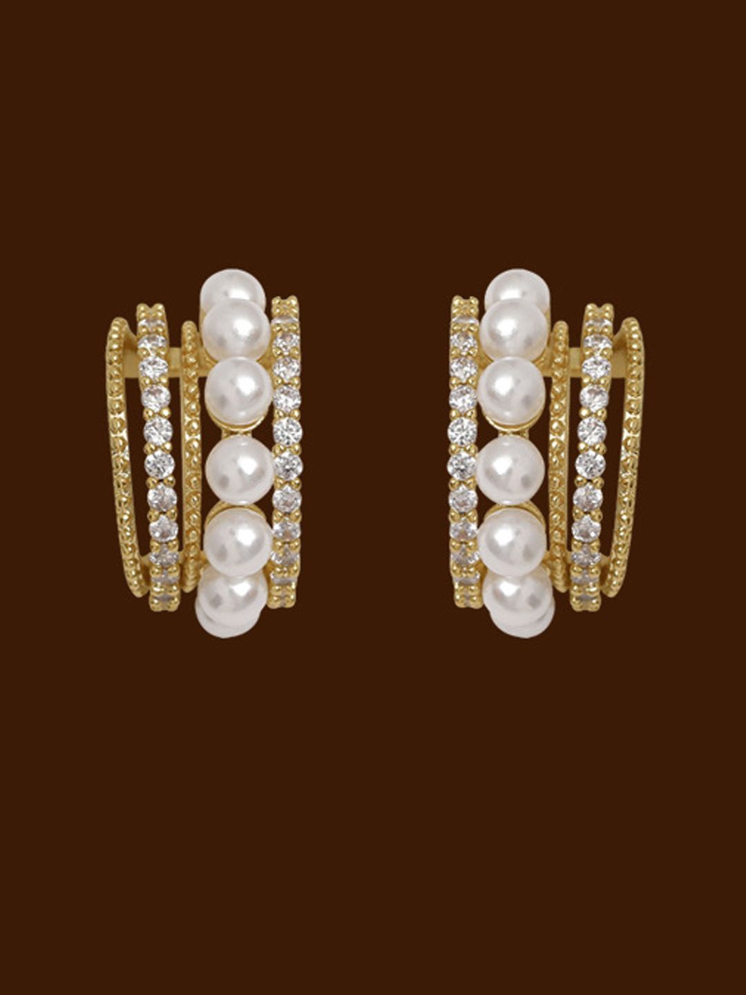 

KRENOZ Stainless Steel Pearls Beaded Classic Antique Studs Earrings, Gold