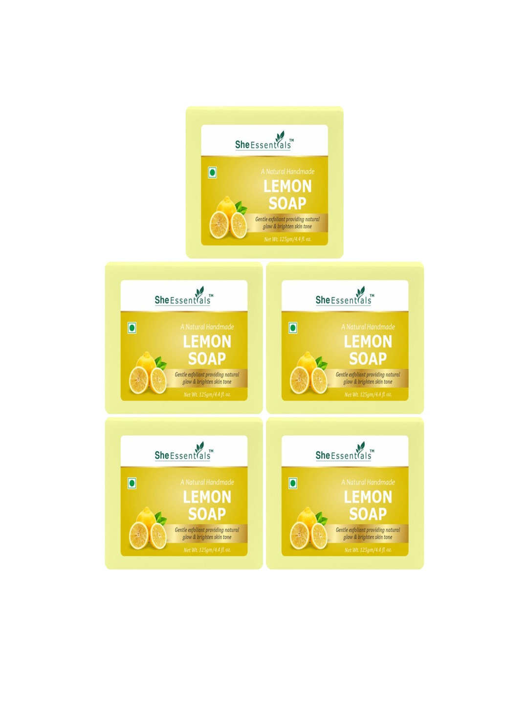 

She Essentials Set Of 5 Natural Lemon Soap - 125 g Each, Transparent