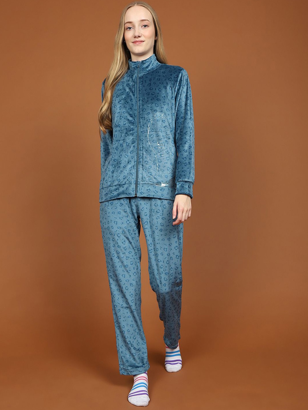 

MADAME M SECRET Women Conversational Printed Night suit, Teal