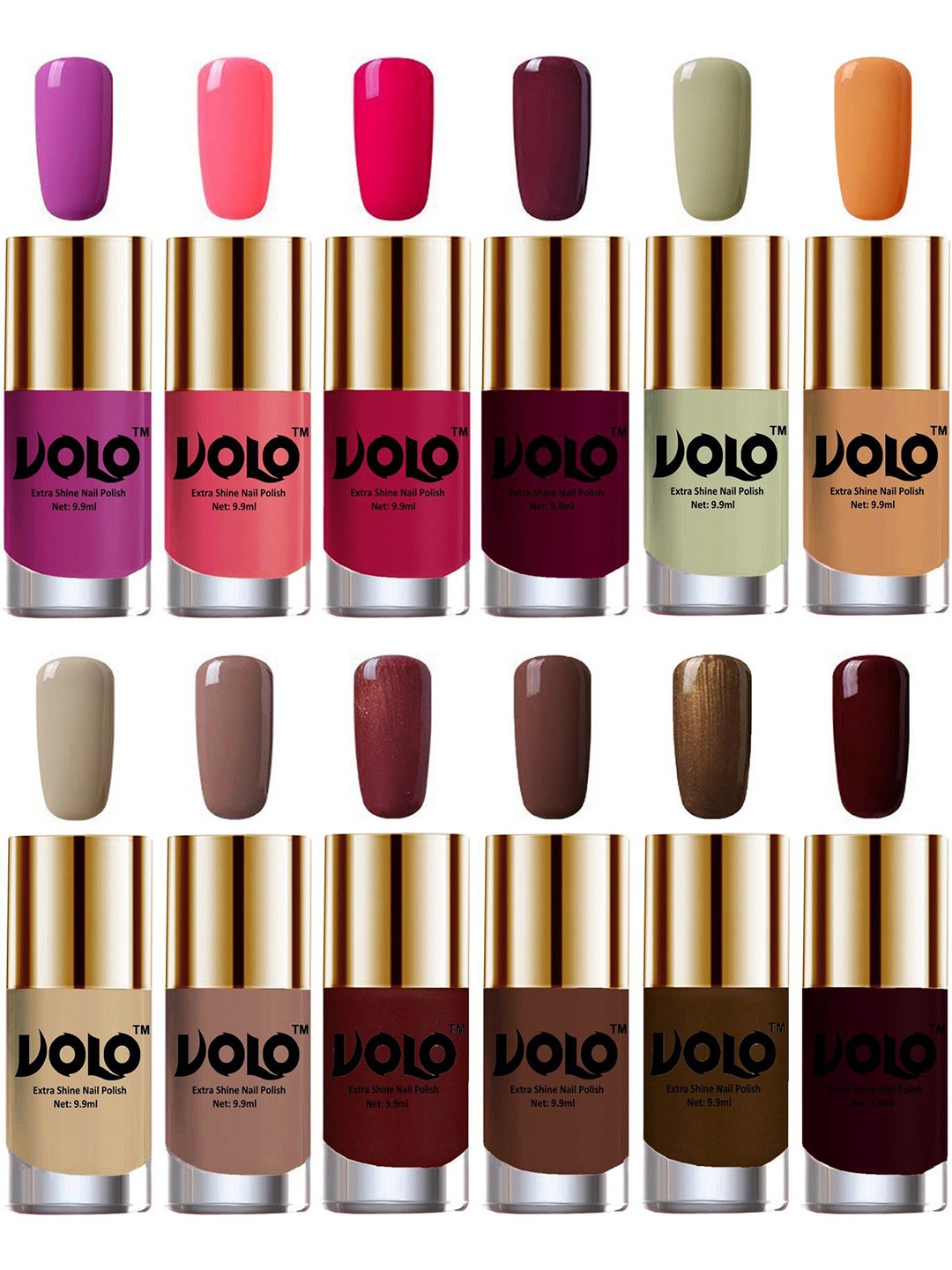 

VOLO Set Of 12 Extra Shine Nail Polish 9.9 ml Each Combo 36, Maroon