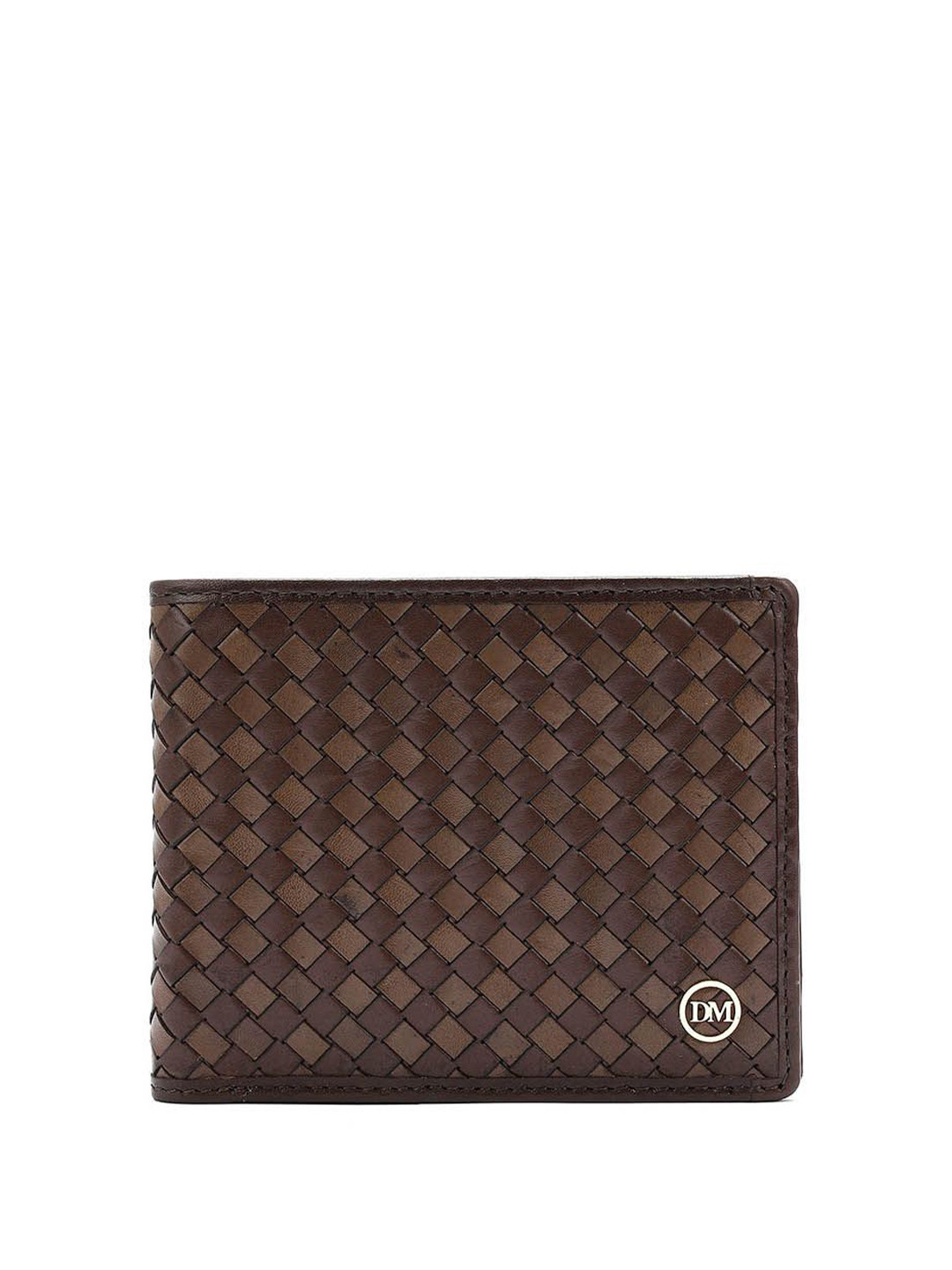 

Da Milano Men Geometric Printed Leather Two Fold Wallet, Brown