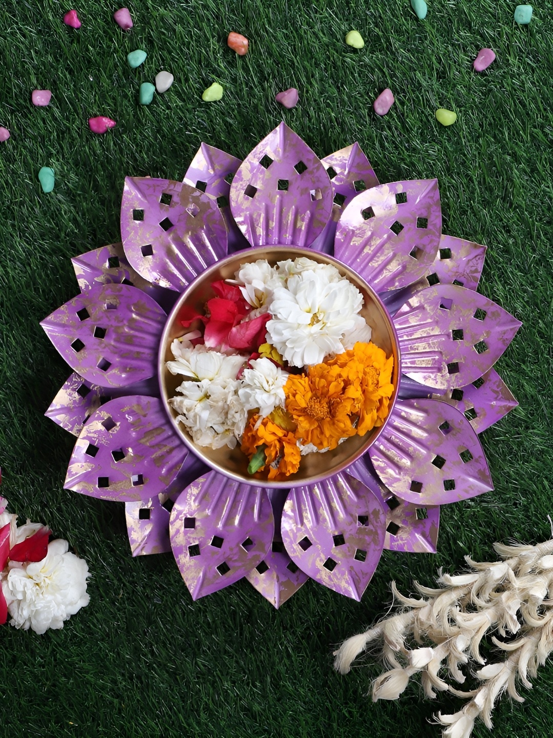 

Amaya Decors Yellow & Purple Flower Cut Decorative Bowl