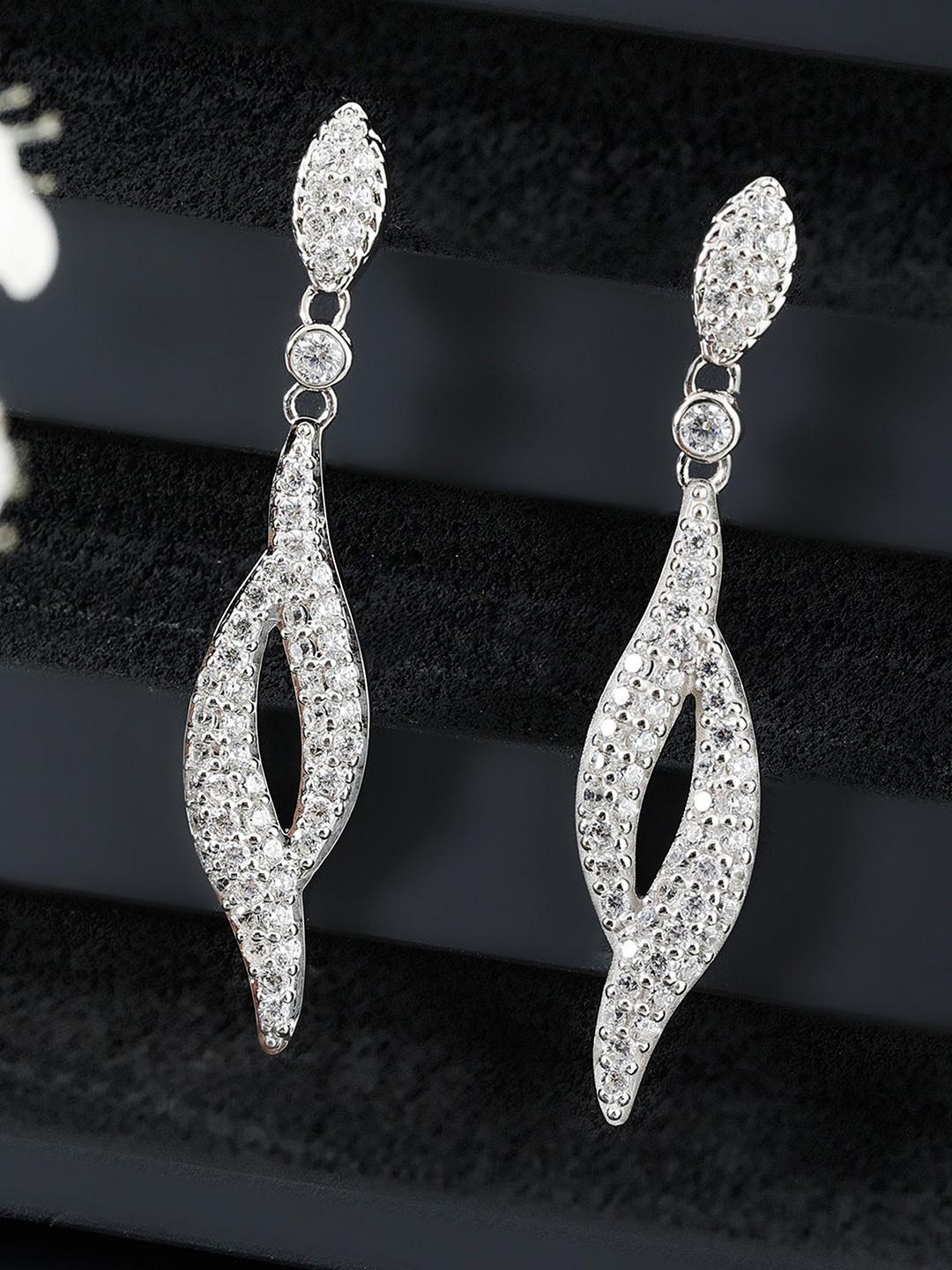 

DIAVO Rhodium Plated 92.5 Sterling Silver Artificial Stones Studded Drop Earrings
