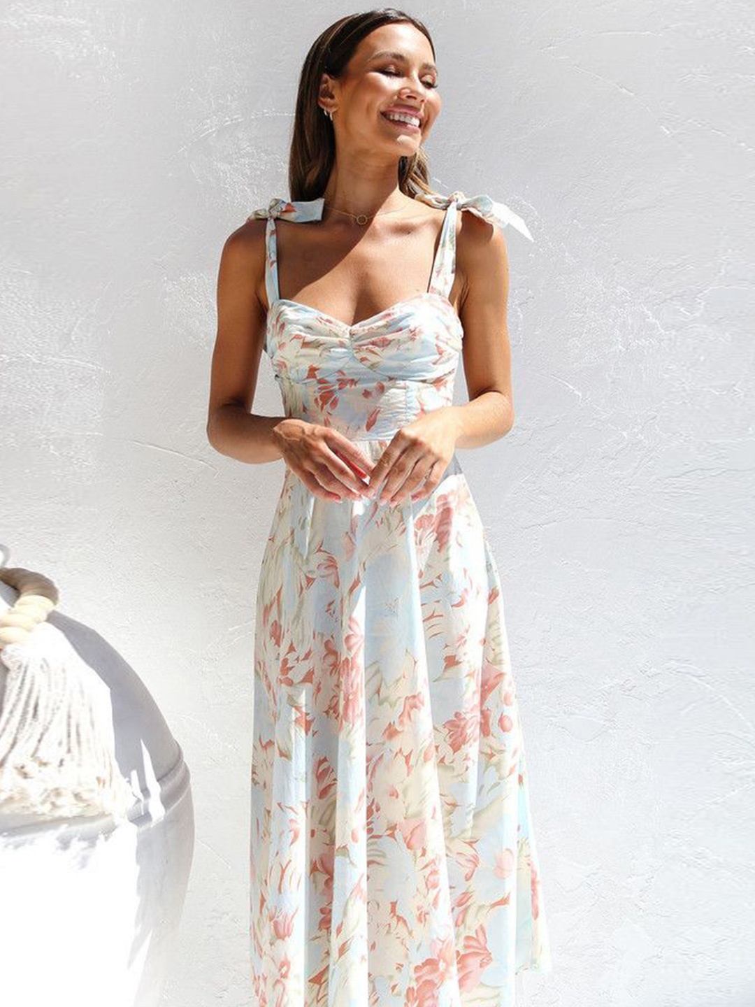 

HERE&NOW Floral Print Fit & Flare Maxi Dress, Beige