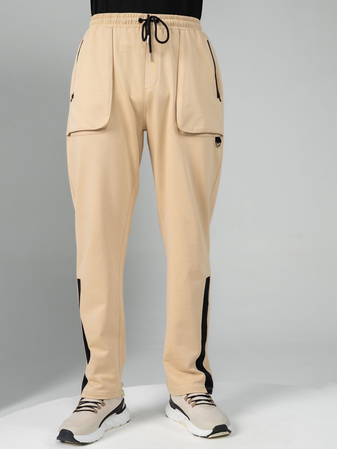 

EDRIO Men Cotton Mid Rise Straight Fit Track Pants, Beige