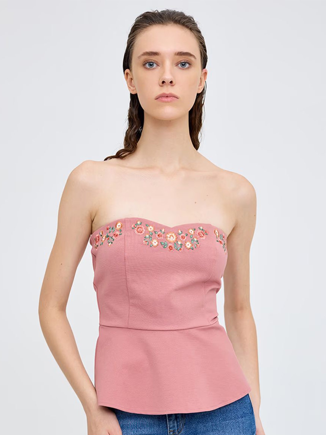 

COVER STORY Embroidered Peplum Top, Pink
