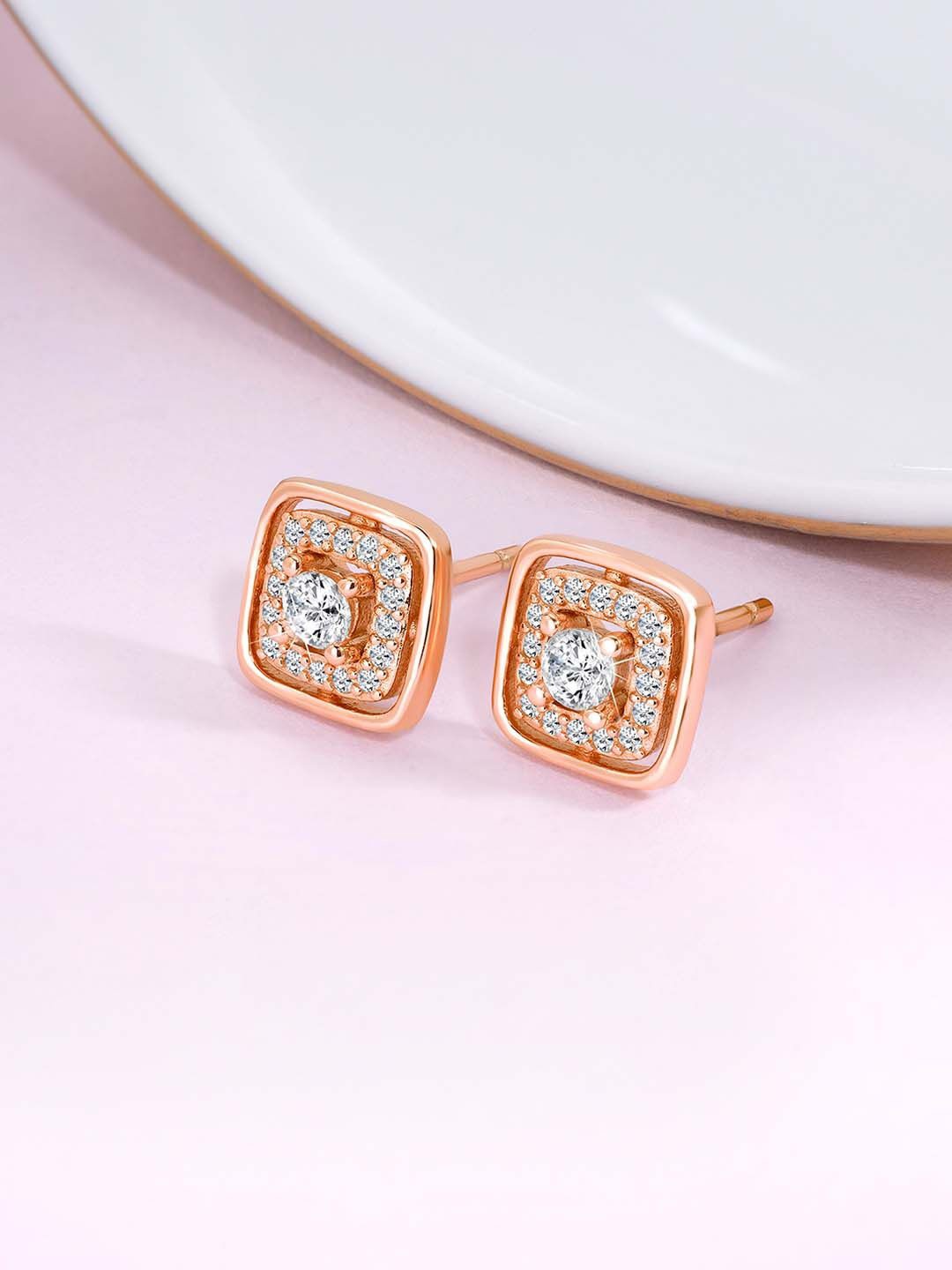 

Silvora by Peora 925 Sterling Silver Rose Gold-Plated Square Shaped Cubic Zirconia Studs