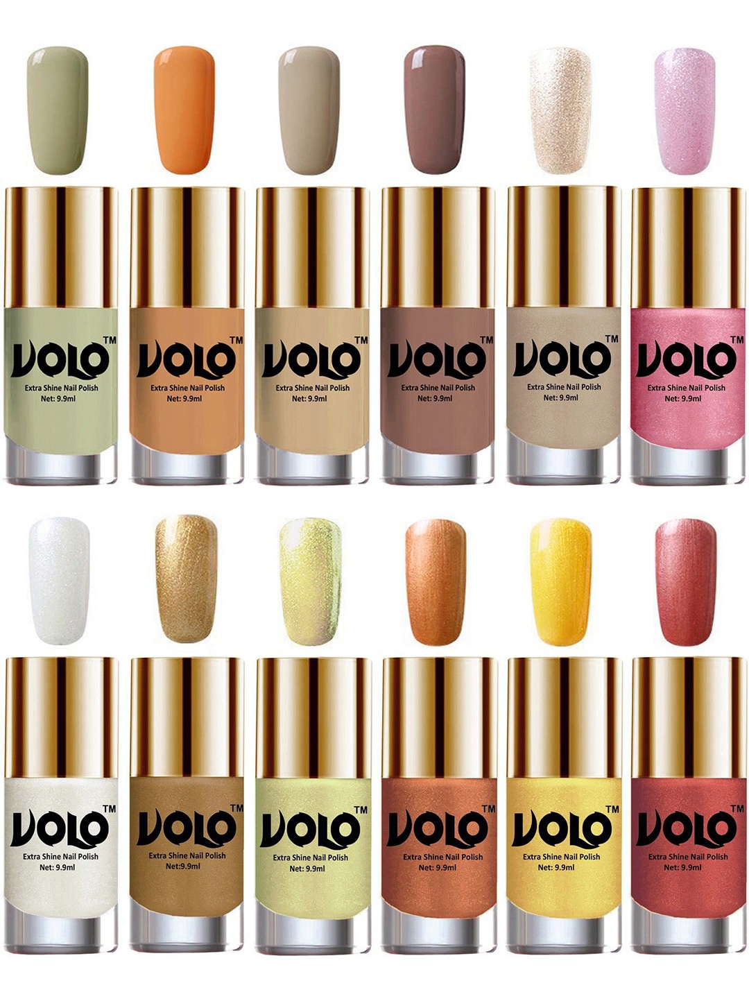 

VOLO Set Of 12 Luxury Super Shine Nail Polish - 9.9 ml Each-Combo-No-95, Multi