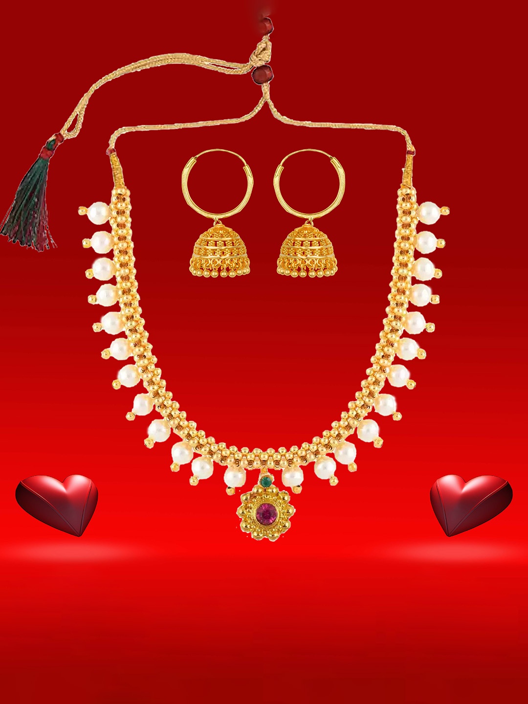 

Heer Collection Gold-Plated Necklace with Earrings
