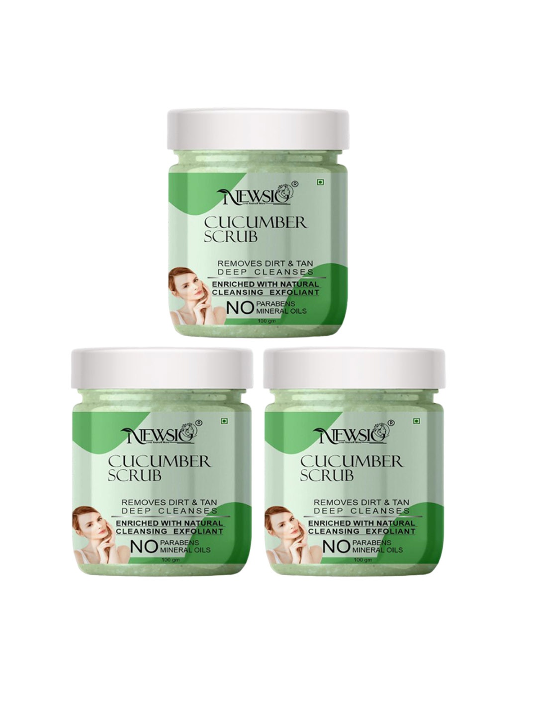 

Newsio Set Of 3 Cucumber Exfoliation Scrub With Aloevera-100 g Each, Green