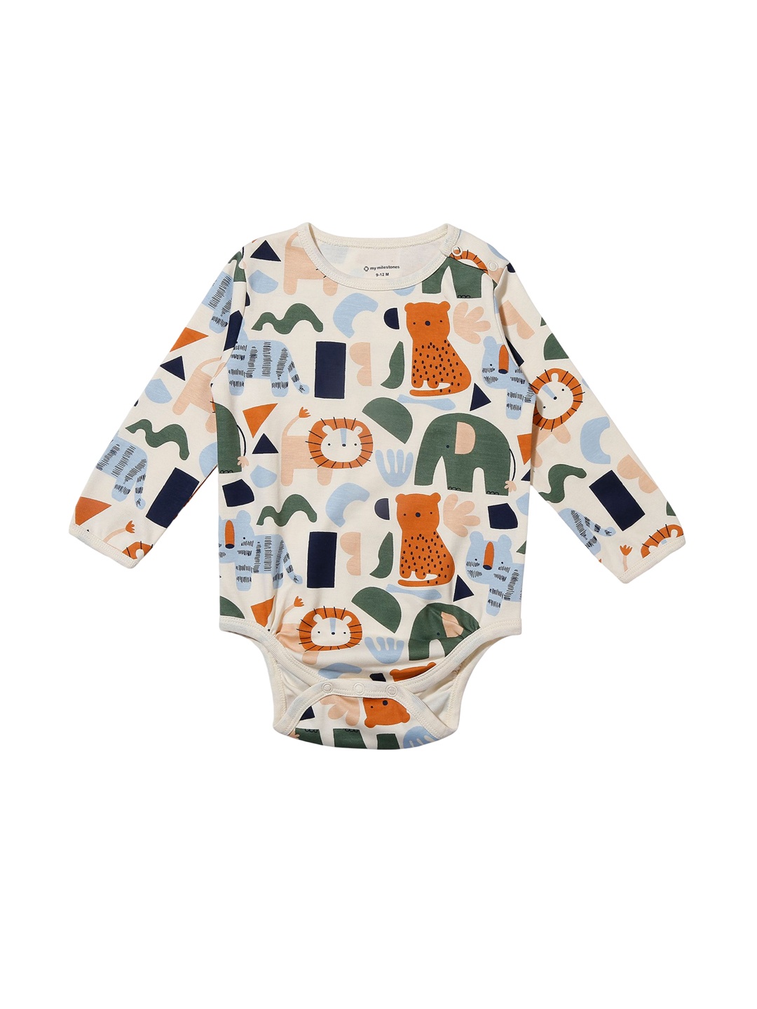 

My Milestones Infant Boys Printed Cotton Bodysuit, Off white