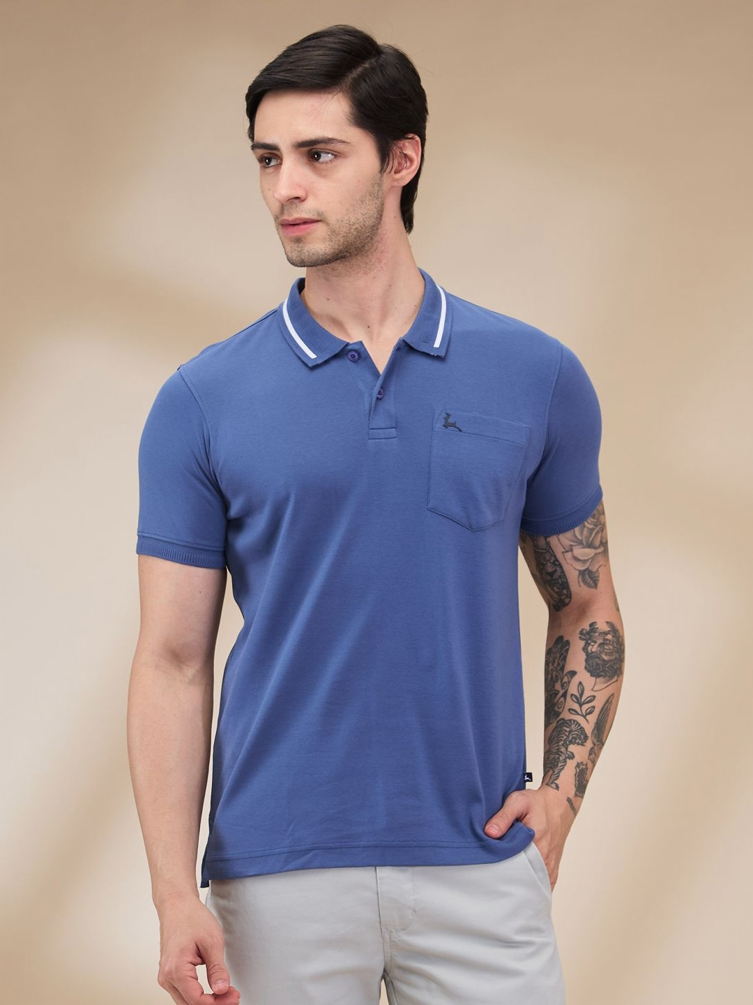 

Parx Men Solid Polo Collar Cotton T-shirt, Blue
