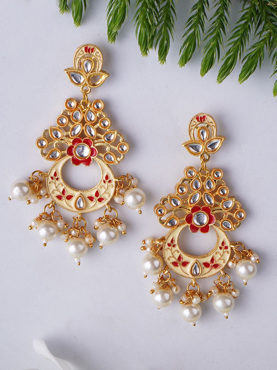 

Anouk Gold Plated Artificial Stones Studded Classic Drop Earrings, Cream