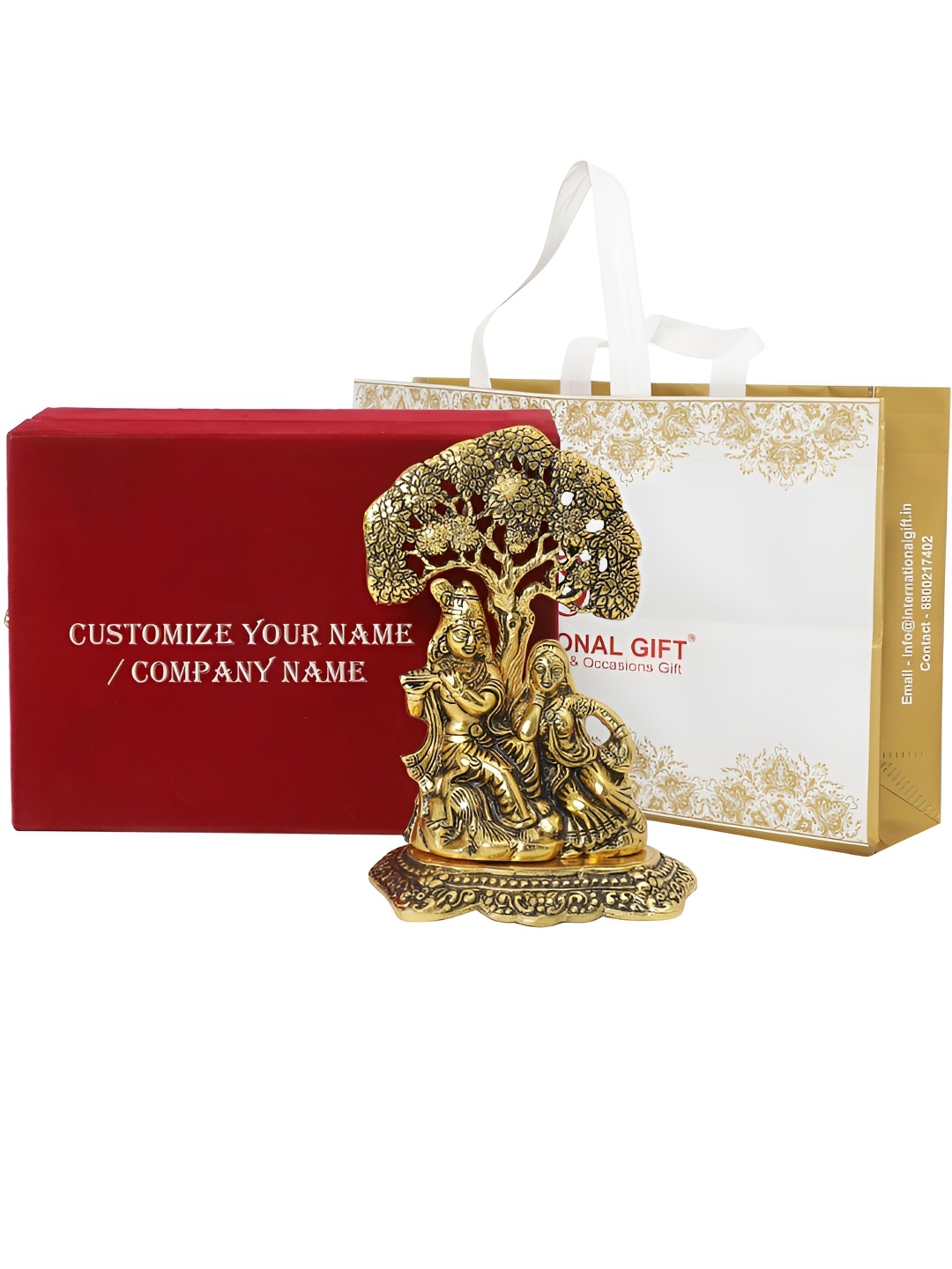 

INTERNATIONAL GIFT Gold-Toned Radha Krishna Tree Religious Idol Showpiece