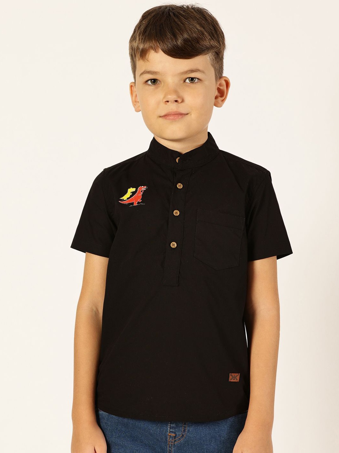 

Killer Boys Premium Band Collar Solid Cotton Casual Shirt, Black