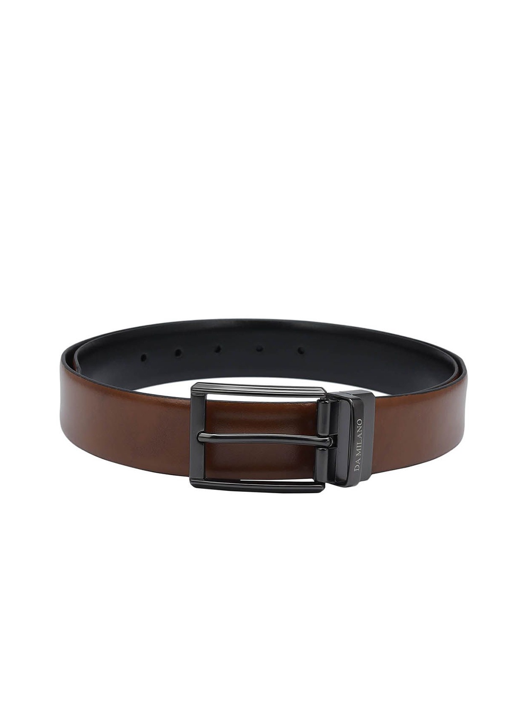 

Da Milano Men Tang Closure Textured Leather Reversible Belt, Brown