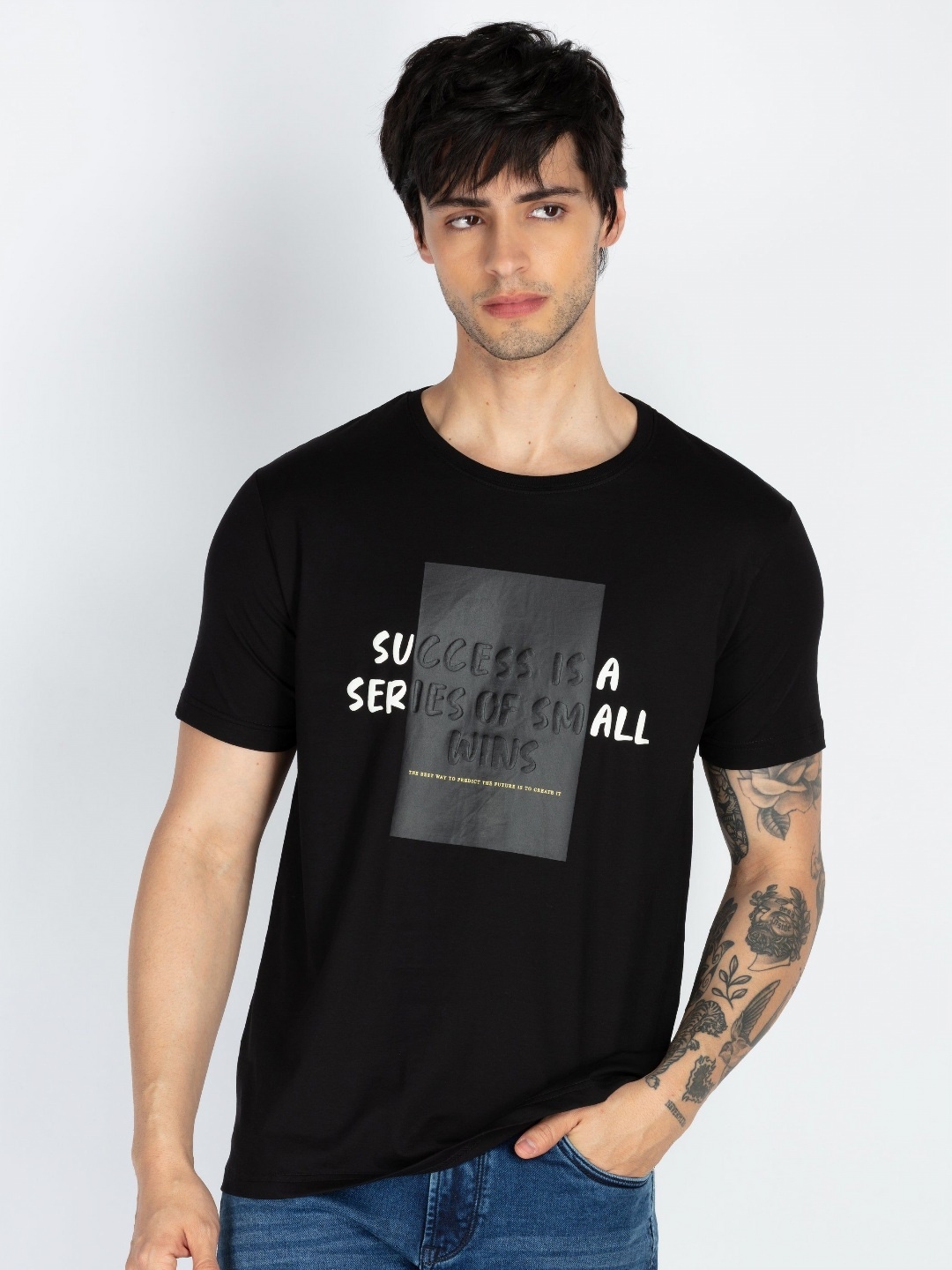 

Status Quo Men Typography Printed Round Neck Cotton T-shirt, Black