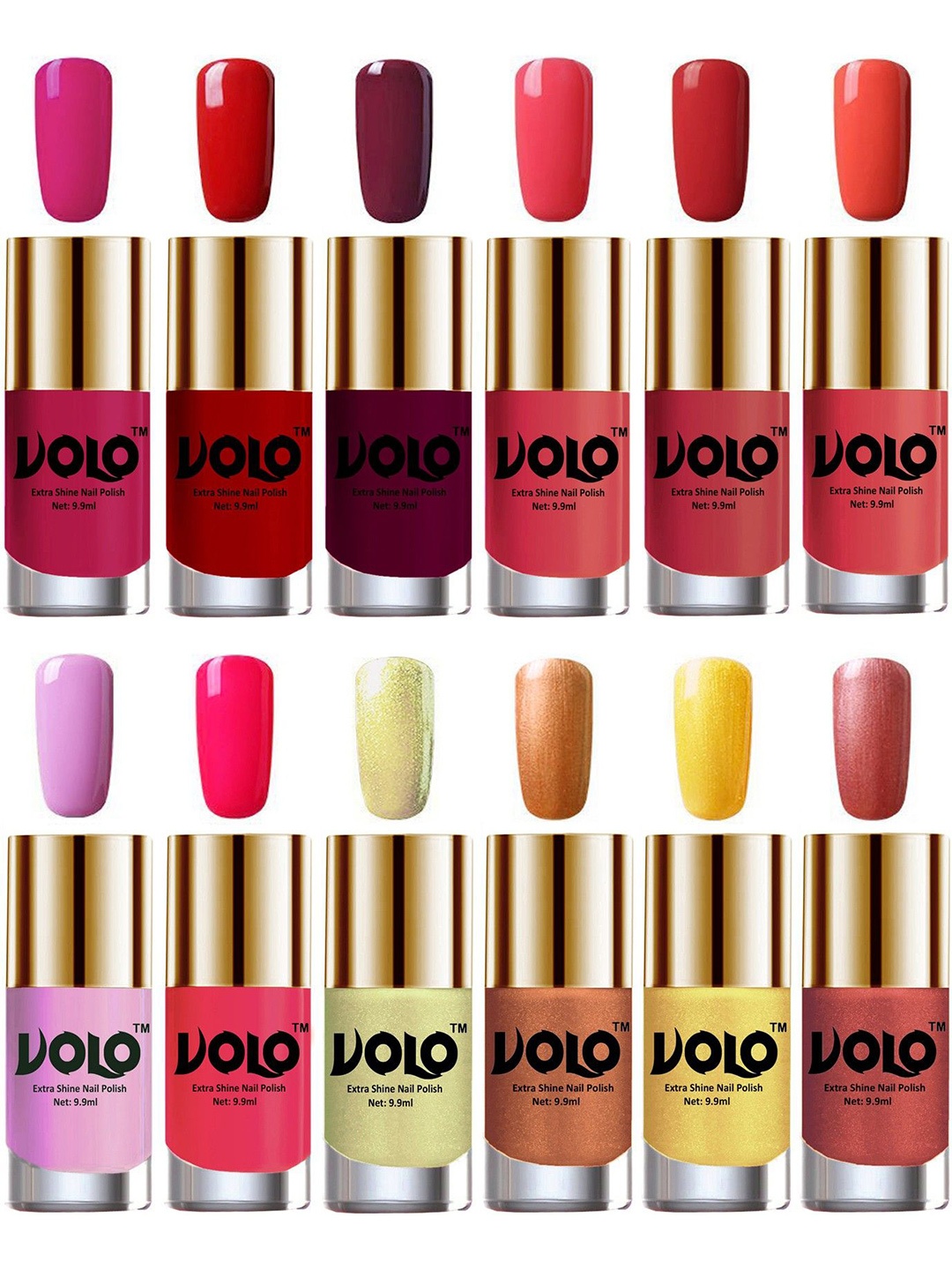 

VOLO Set of 12 Luxury Super Shine Vibrant Shades Nail Polish-9ml Each-Combo No-179, Multi