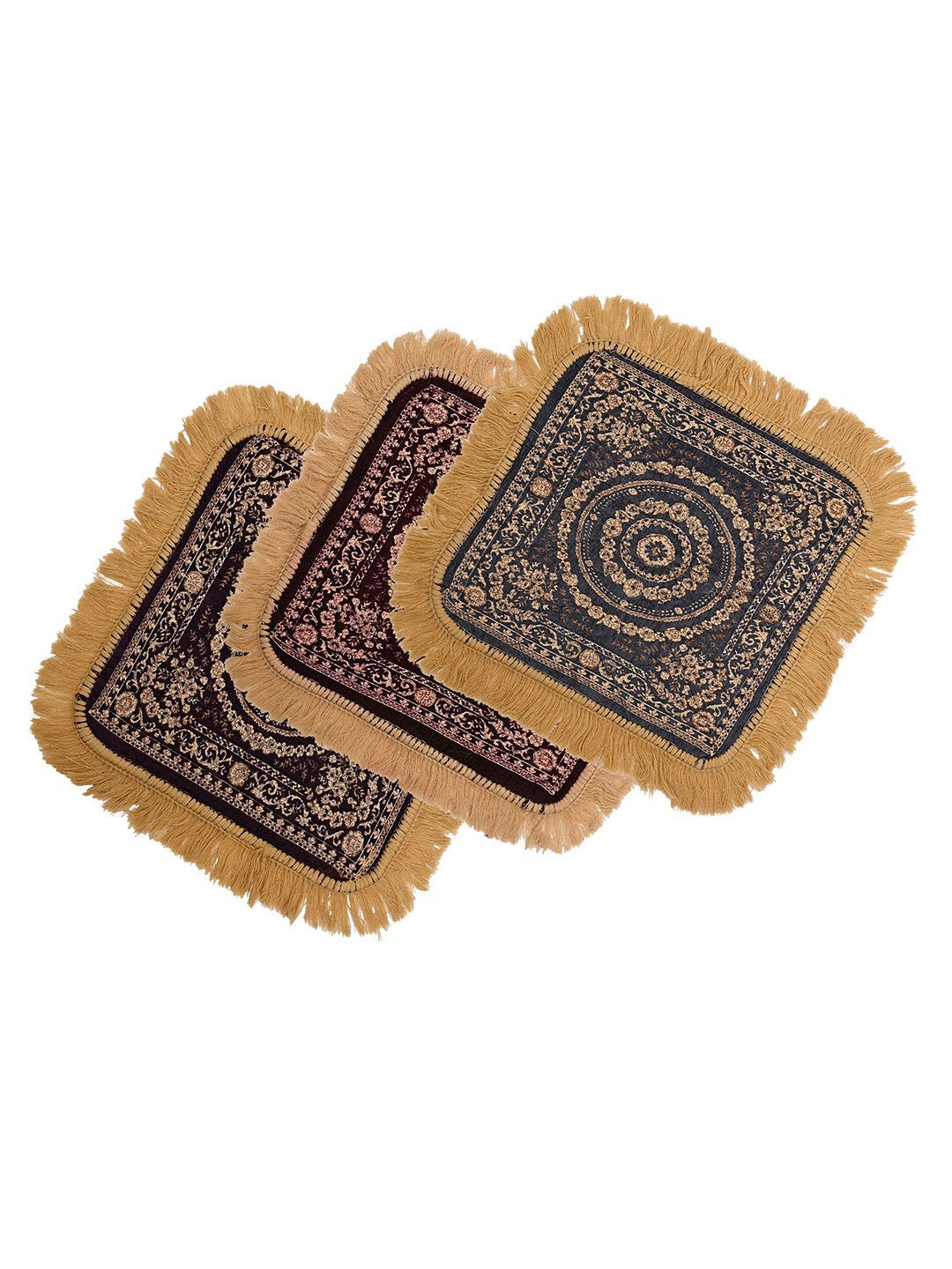 

Kuber Industries Brown & Grey 3 Pieces Printed Velvet Pooja Mats, Purple