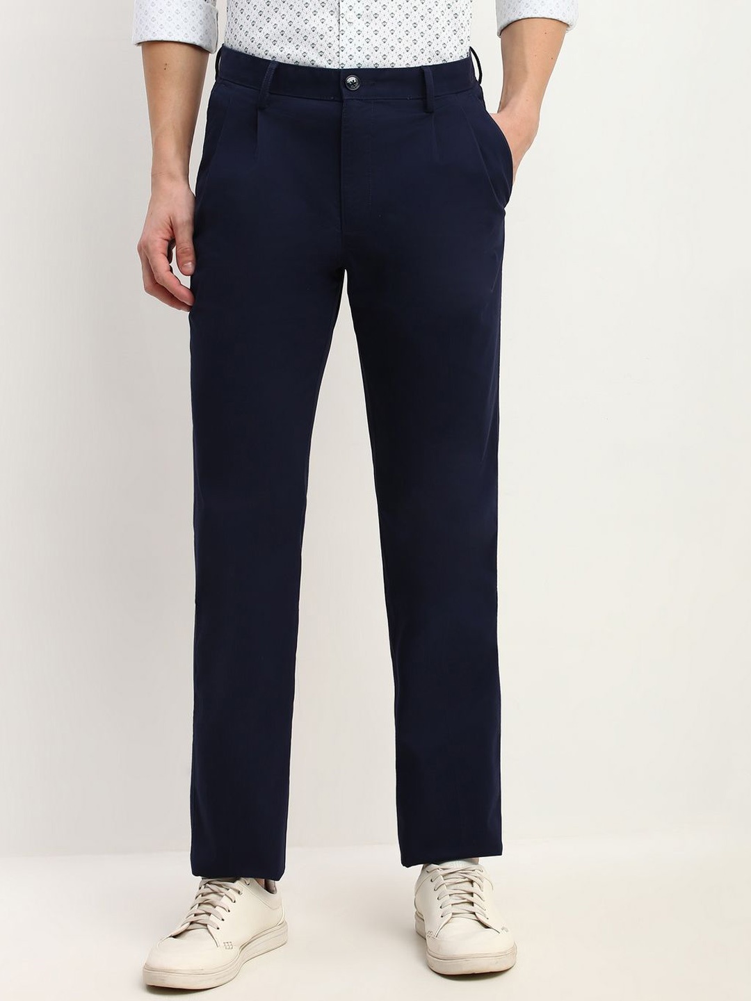 

Allen Solly Men Mid-Rise Regular Trousers, Navy blue