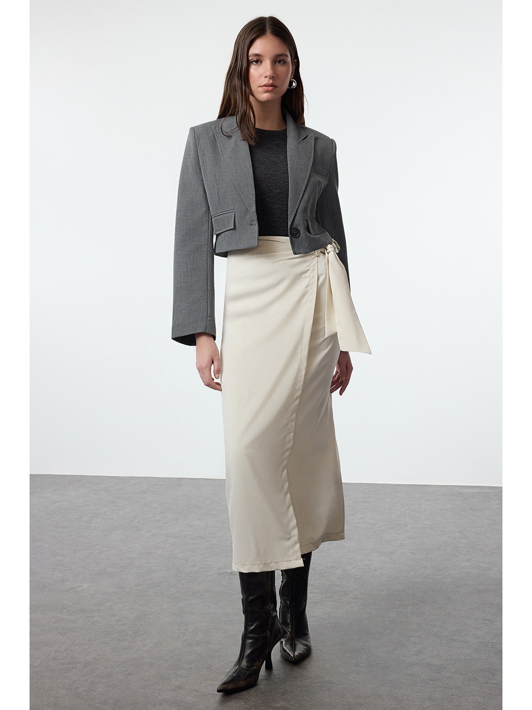 

Trendyol Midi-Length Wrap Skirt, Beige