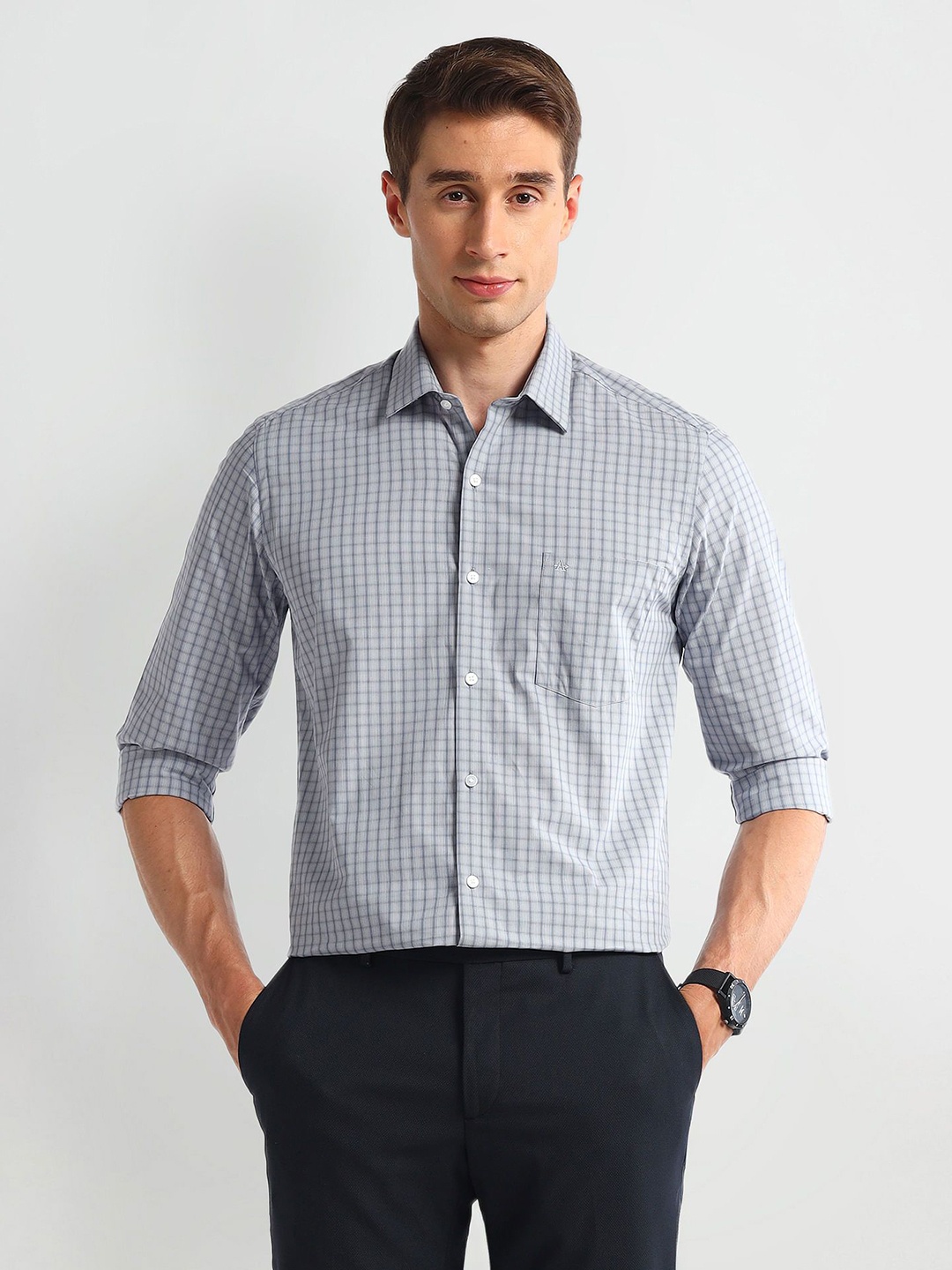

Arrow Men Slim Fit Opaque Printed Formal Shirt, Grey
