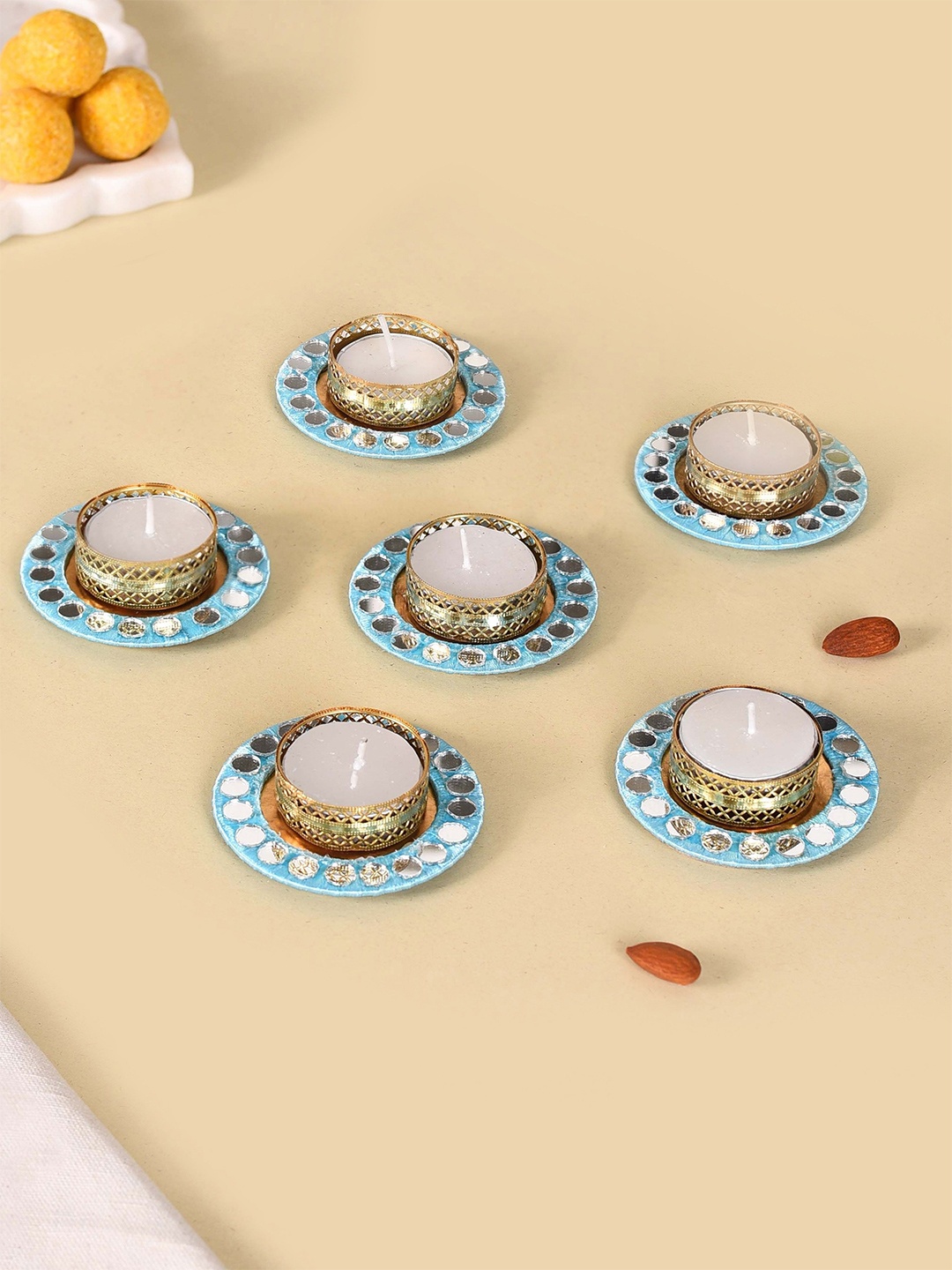 

Nestasia Blue & Gold-Toned 6 Pieces Textured Tealight Candle Holder