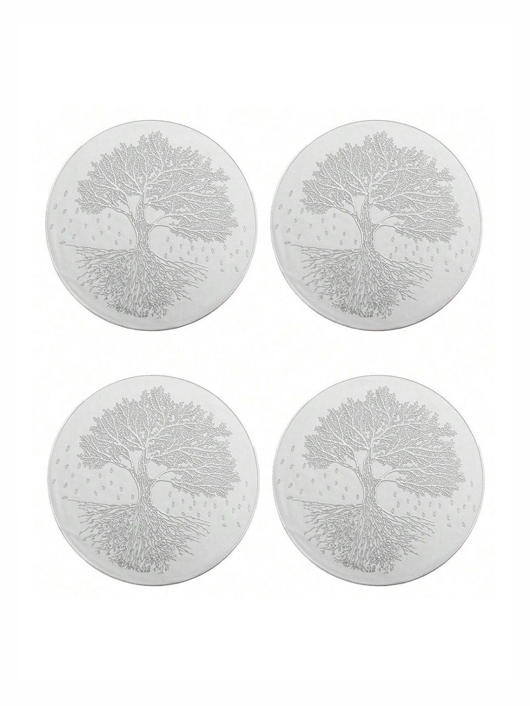 

TIED RIBBONS White & Silver Toned 4 Pieces Textured Round Shape Table Placemats