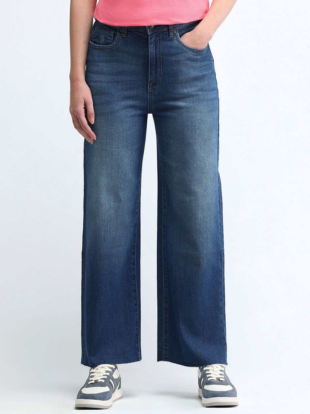 

U.S. Polo Assn. Women Wide Leg High-Rise Light Fade Stretchable Jeans, Blue