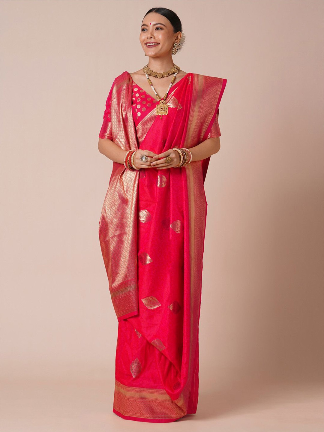 

Anouk Woven Design Zari Silk Blend Banarasi Saree, Pink