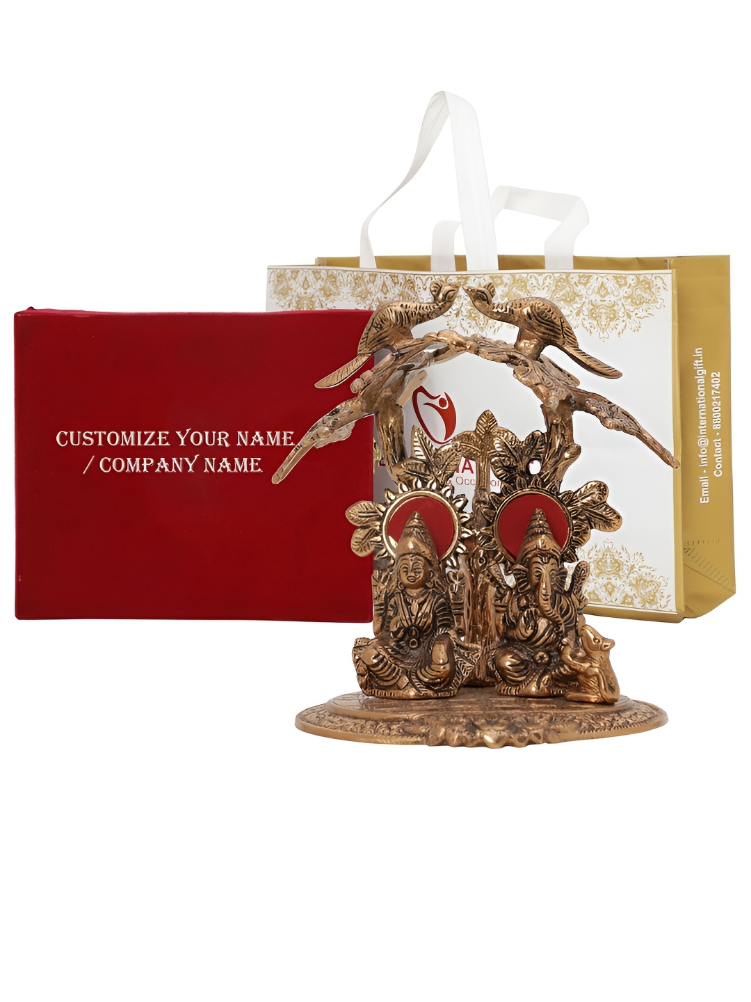 

INTERNATIONAL GIFT Copper-Toned Religious Laxmi Ganesh With Velvet Box & Customizable Tag