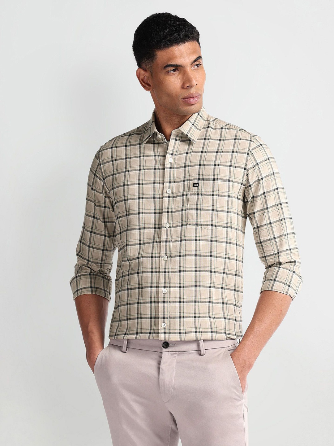 

Arrow Sport Men Slim Fit Tartan Checks Opaque Checked Casual Shirt, Brown